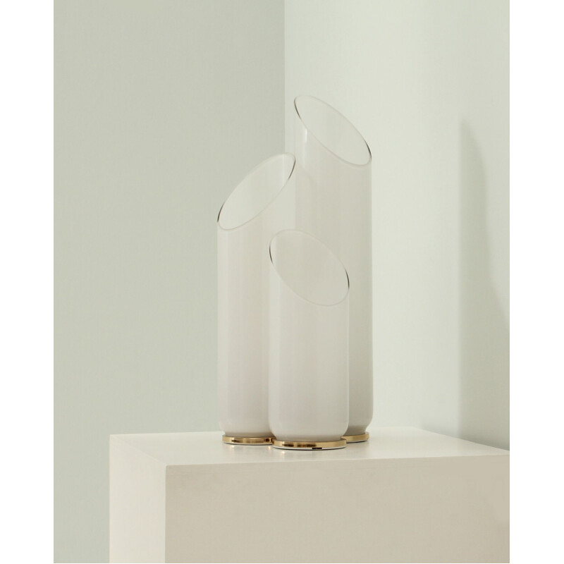Lampe blanche vintage en verre par Selenova