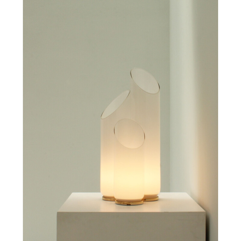 Lampe blanche vintage en verre par Selenova