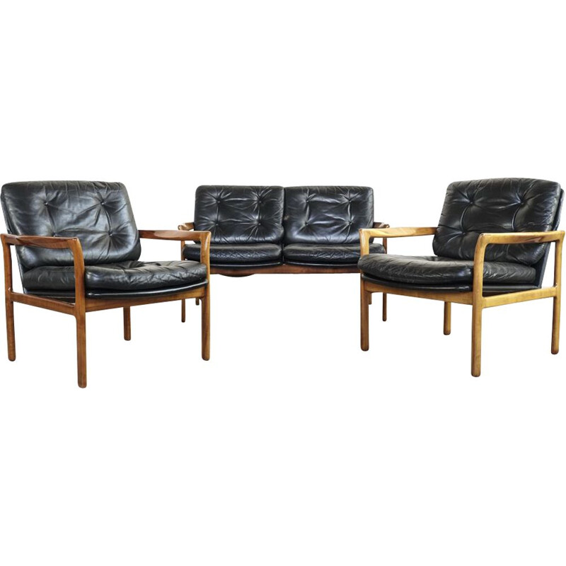 Vintage danish seating group in teak and leather 1960