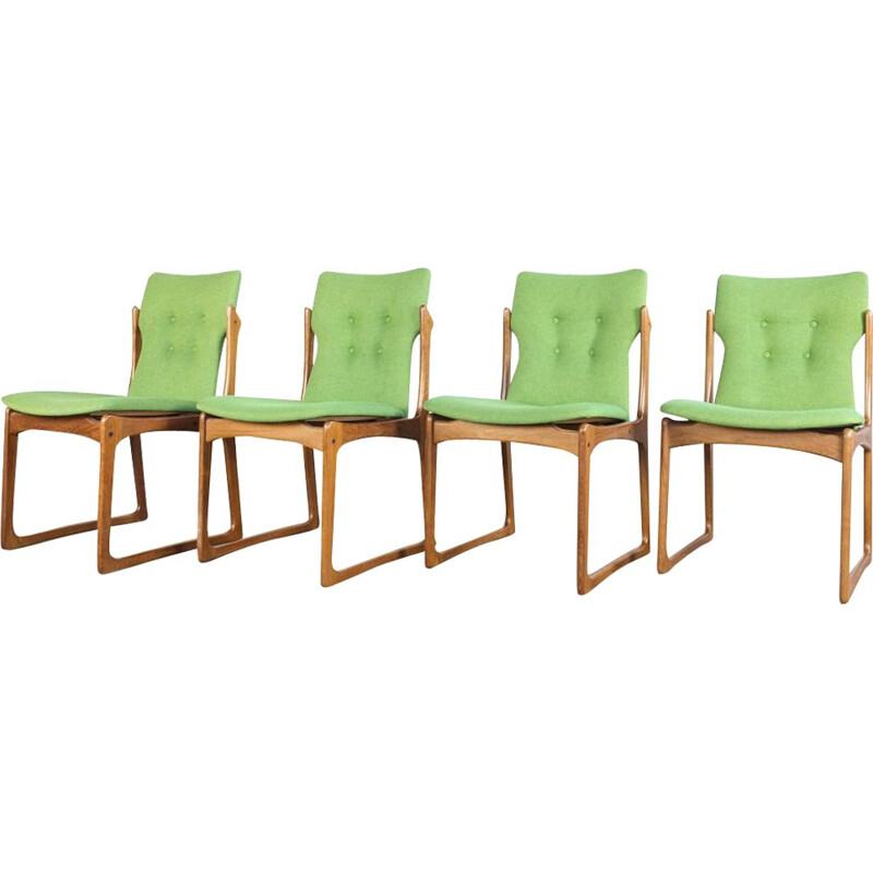 Set of 4 vintage danish chairs by Kvadrat in teak and green fabric