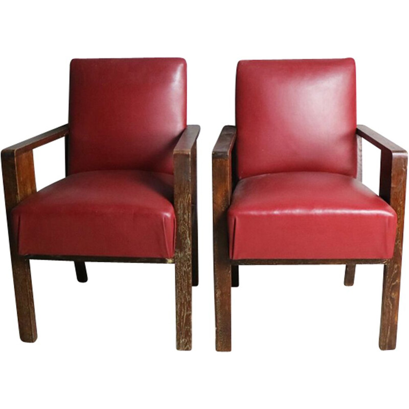 Set of 2 vintage French red armchairs