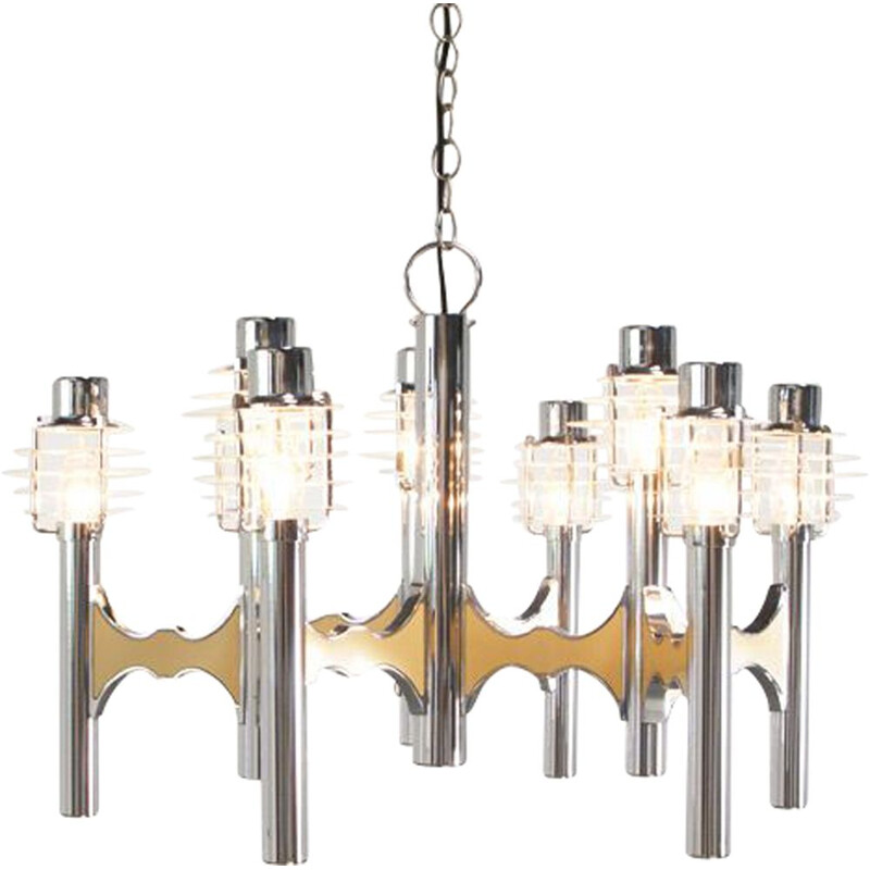 Vintage Italian chandelier in chrome by Gaetano Sciolari