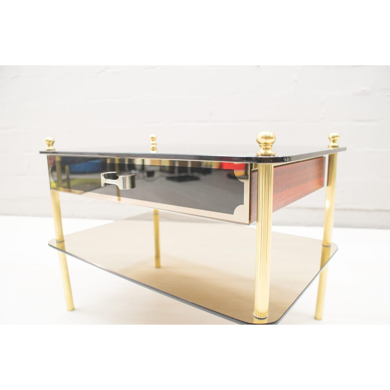 Pair of vintage bedside tables in smoked glass and mirror, Italy 1970
