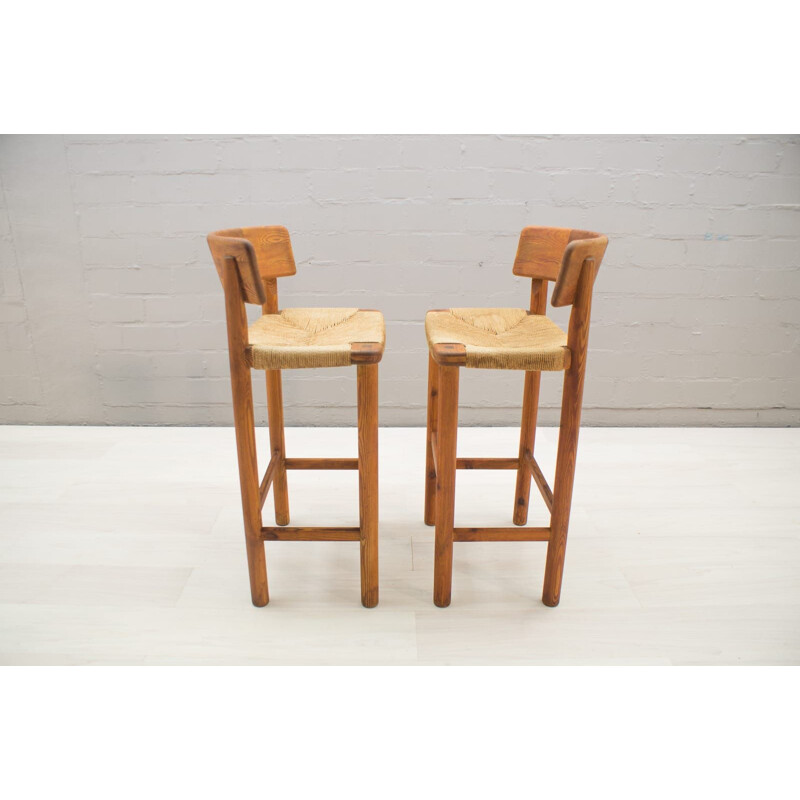 Set of 2 vintage Scandinavian bar stools in wood