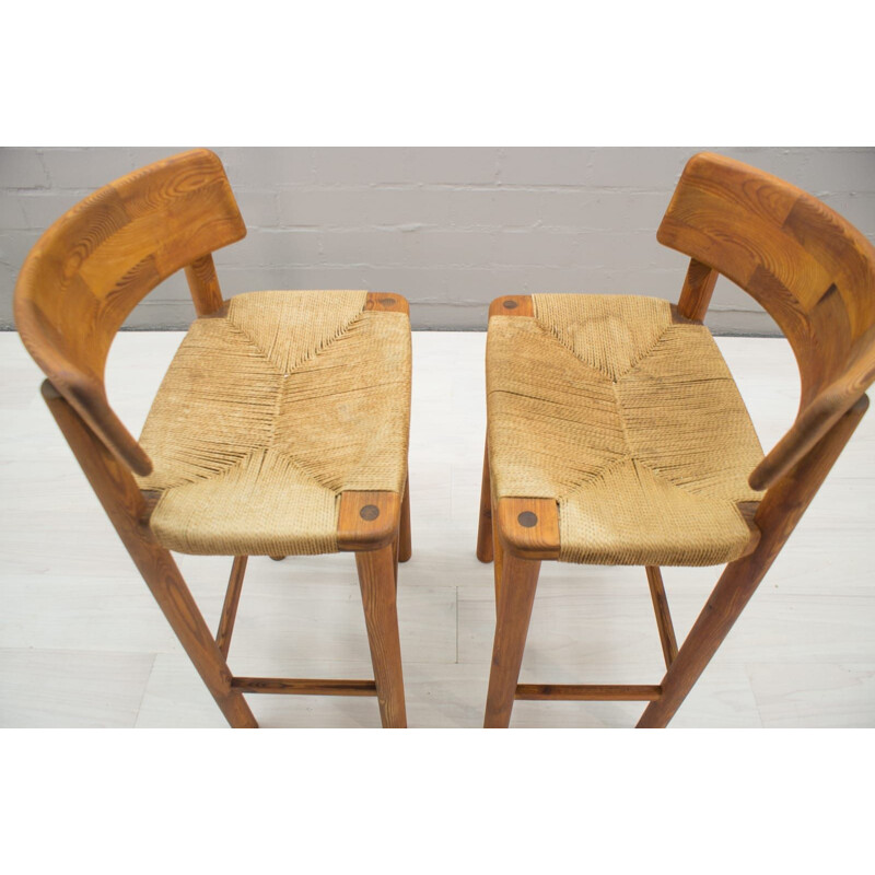 Set of 2 vintage Scandinavian bar stools in wood