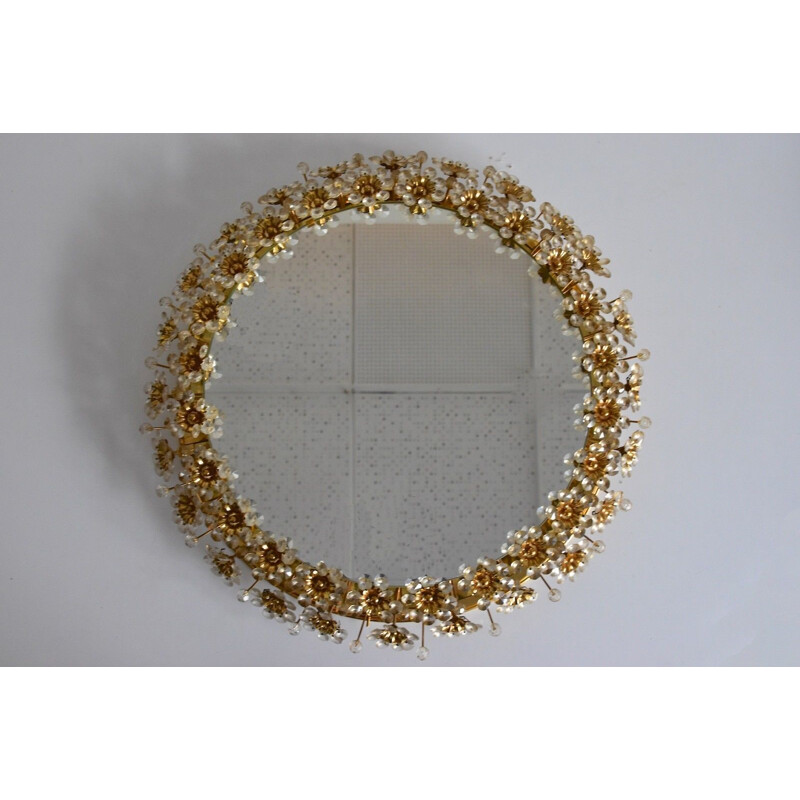 Miroir doré vintage avec fleurs en cristal