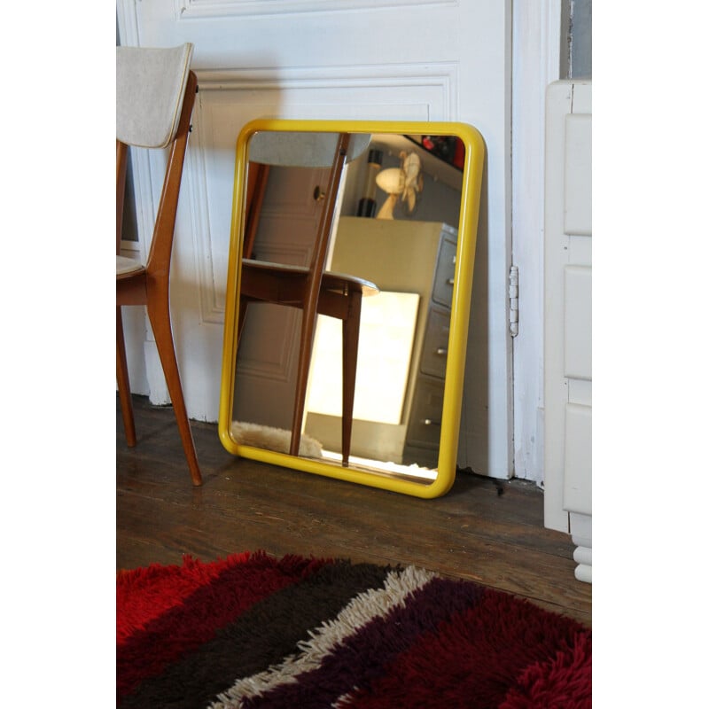 Miroir vintage français en plastique ABS jaune