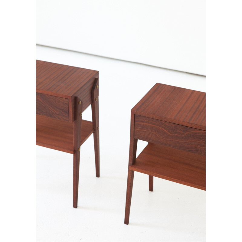 Set of 2 vintage Italian night stands in mahogany