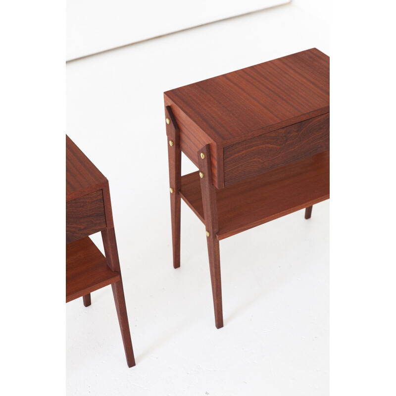 Set of 2 vintage Italian night stands in mahogany