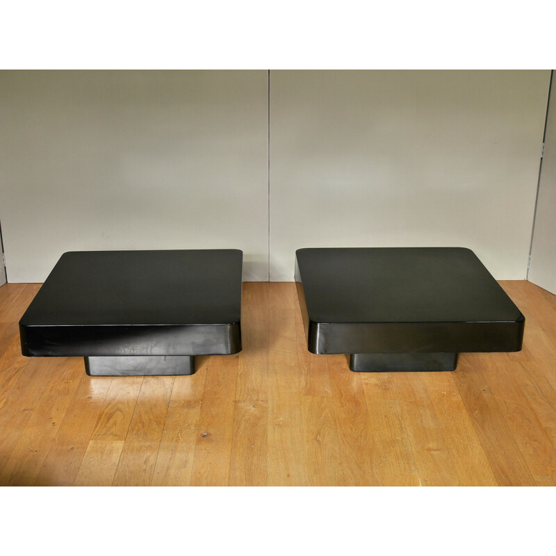 Set of 2 vintage French coffee tables in black stone