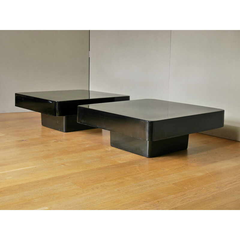 Set of 2 vintage French coffee tables in black stone