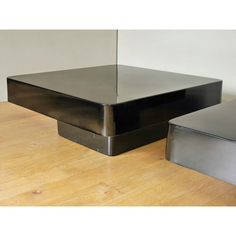 Set of 2 vintage French coffee tables in black stone