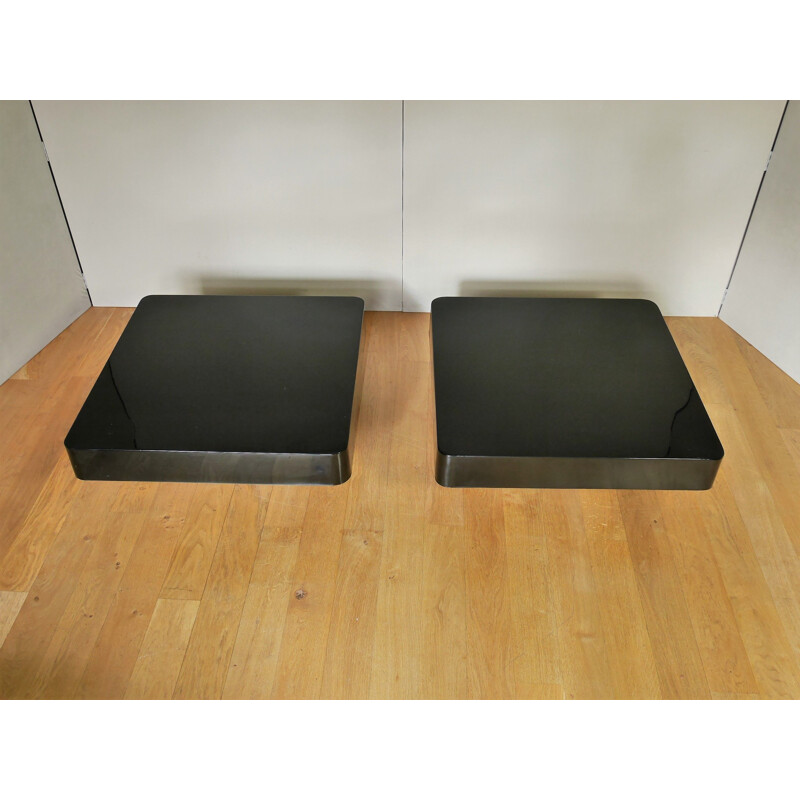 Set of 2 vintage French coffee tables in black stone