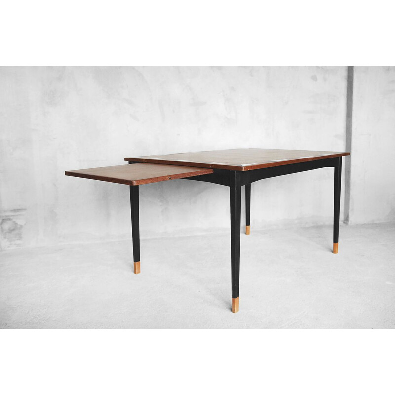 Vintage teak adjustable table with hand-painted pattern 1960s