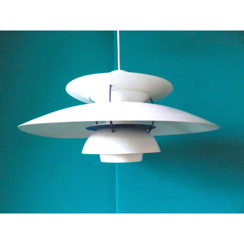 Vintage scandinavian hanging lamp in white aluminium 1960