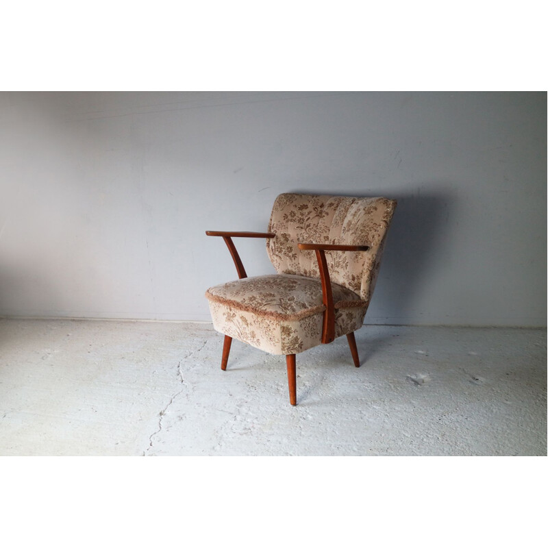 Pair of vintage armchair in beige teak 1960