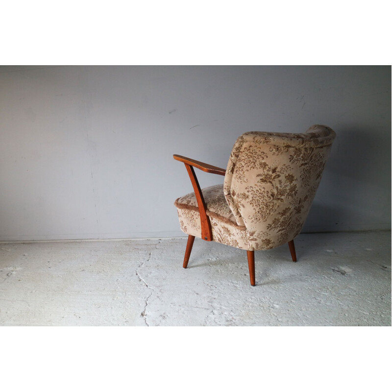 Pair of vintage armchair in beige teak 1960