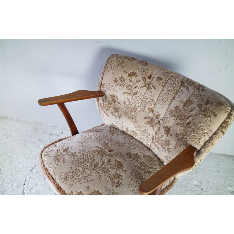 Pair of vintage armchair in beige teak 1960