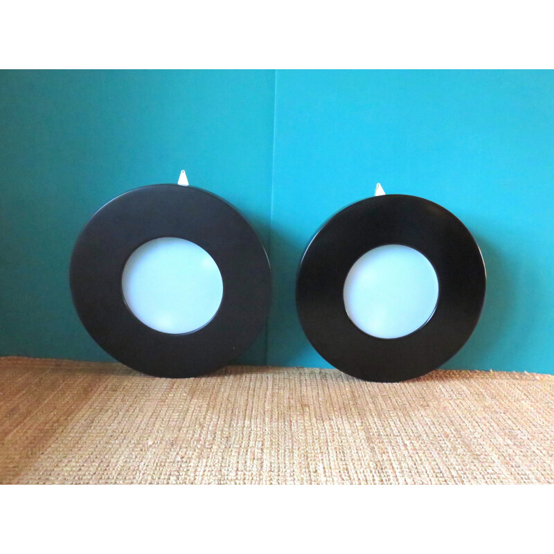 Pair of vintage black metal wall lamp, 1980