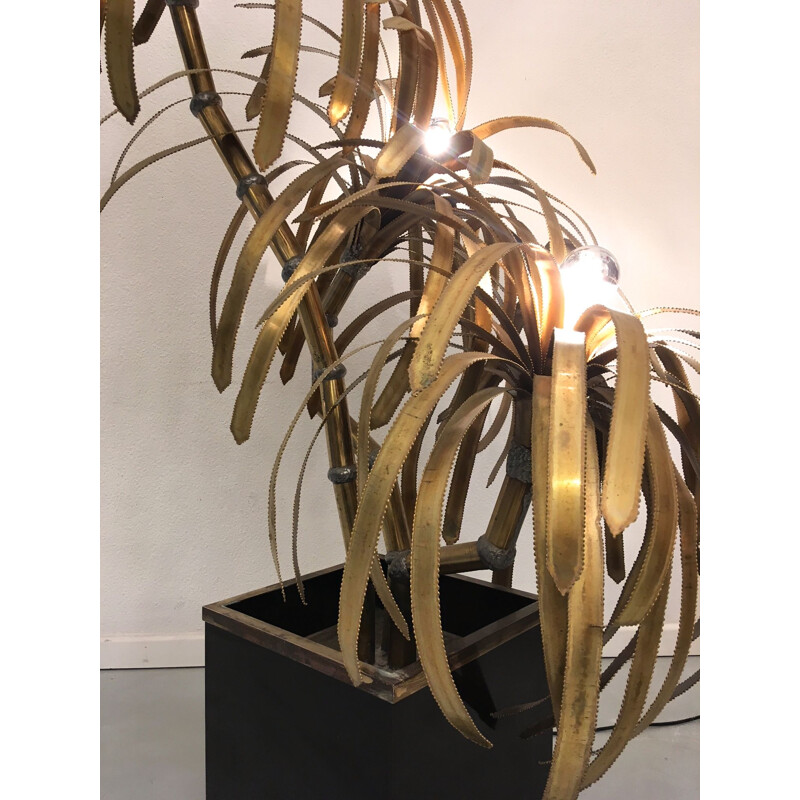 Lampadaire vintage palmier de Maison Jansen en cuivre et laiton