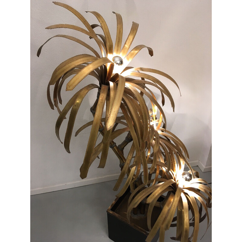 Vintage palm floor lamp by Maison Jansen in copper and brass