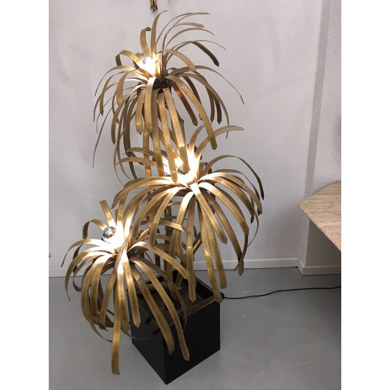 Vintage palm floor lamp by Maison Jansen in copper and brass