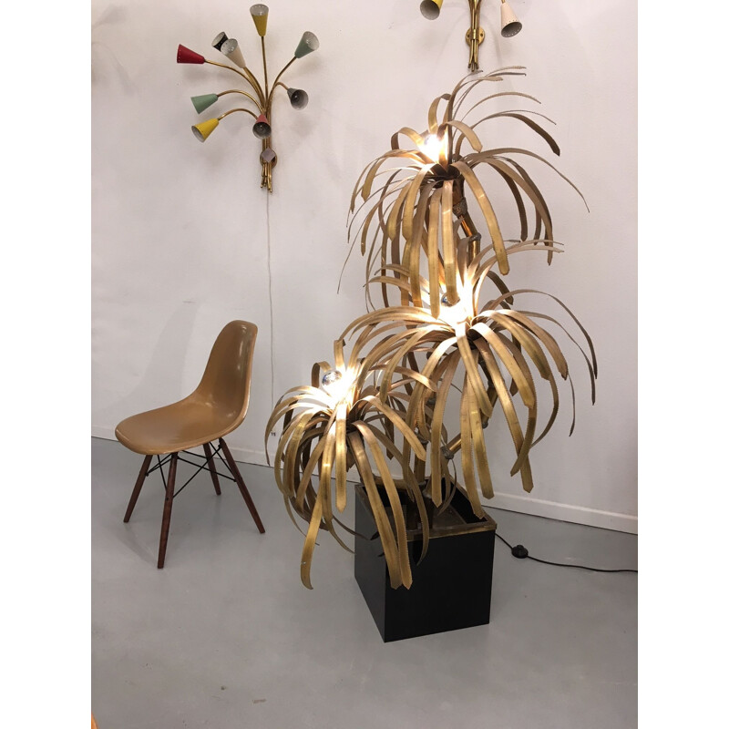 Vintage palm floor lamp by Maison Jansen in copper and brass