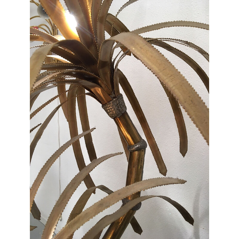 Lampadaire vintage palmier de Maison Jansen en cuivre et laiton