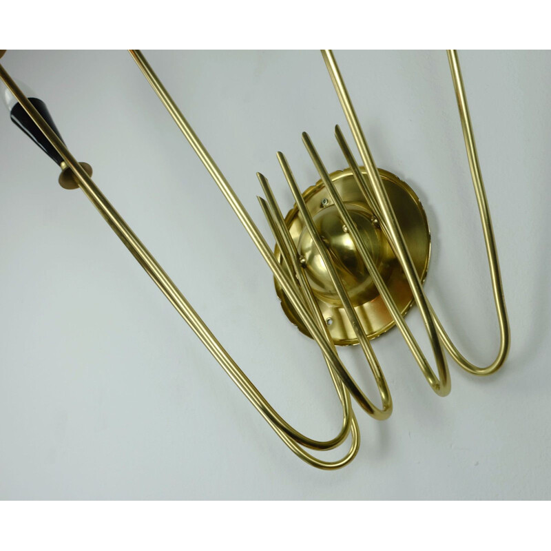 Large vintage black sputnik 5-light wall lamp in brass 1950