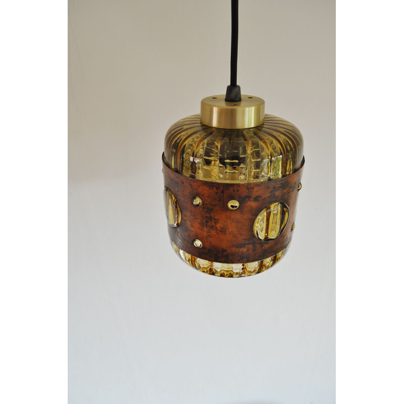 Vintage pendant light for Raak in copper and glass 1960