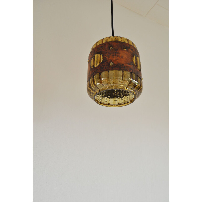 Vintage pendant light for Raak in copper and glass 1960