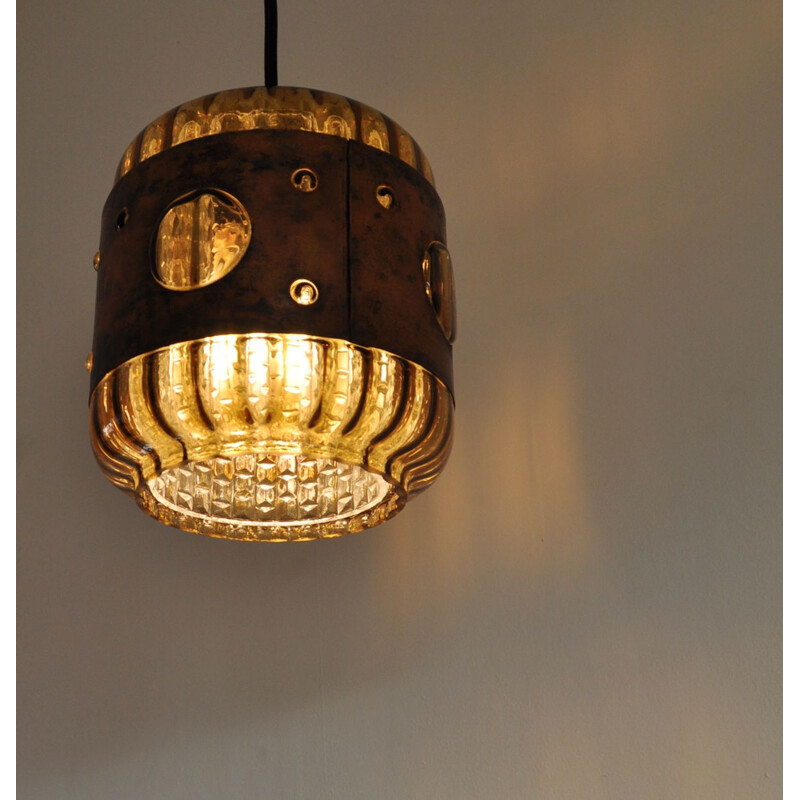 Vintage pendant light for Raak in copper and glass 1960