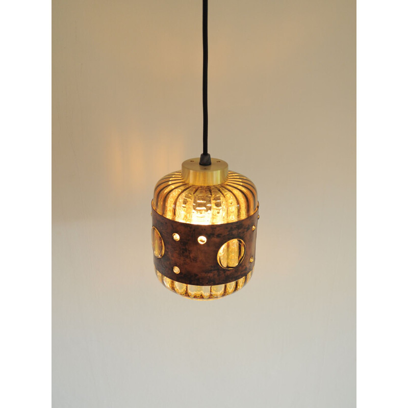 Vintage pendant light for Raak in copper and glass 1960