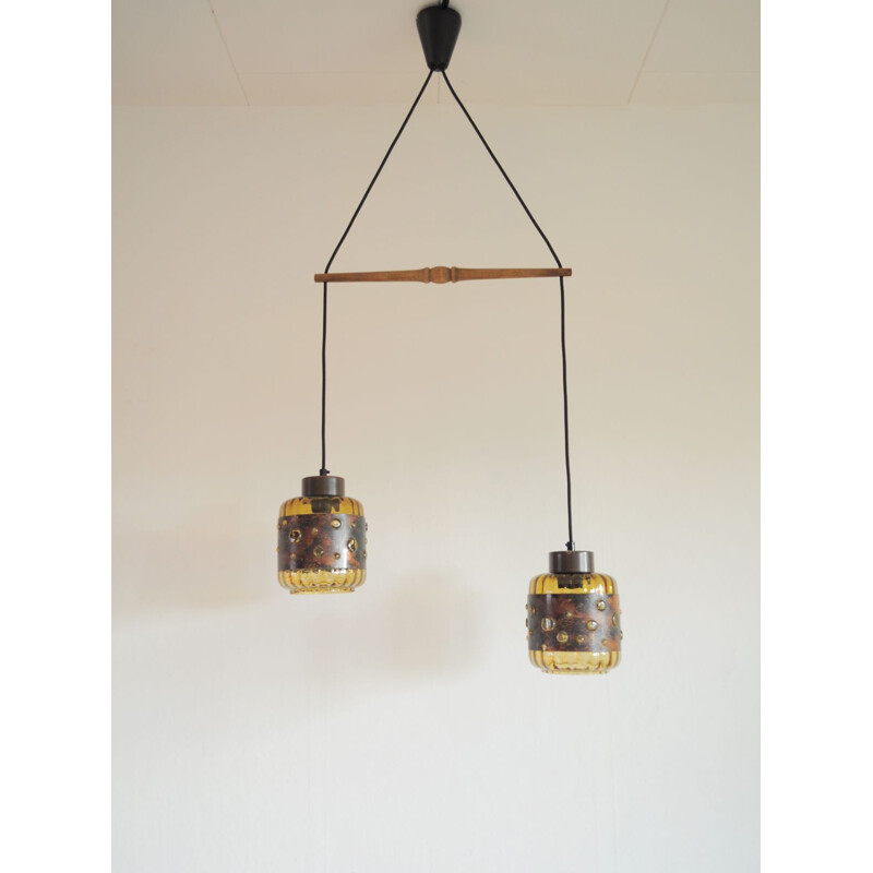 Suspension vintage par Nanny Still pour Raak en verre et cuivre 1960