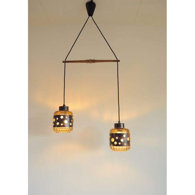 Vintage pendant light by Nanny Still for Raak in glass and copper 1960