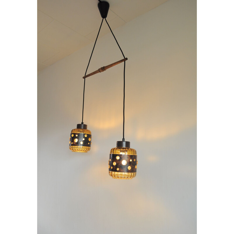 Vintage pendant light by Nanny Still for Raak in glass and copper 1960