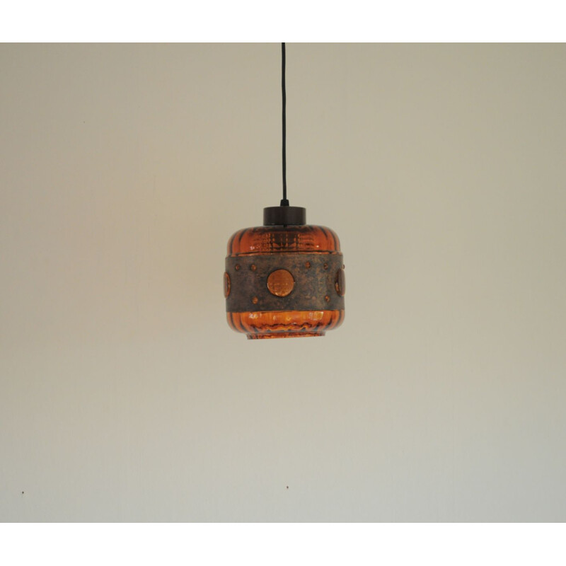 Vintage copper and glass hanging lamp by Nanny Still for Raak 1960