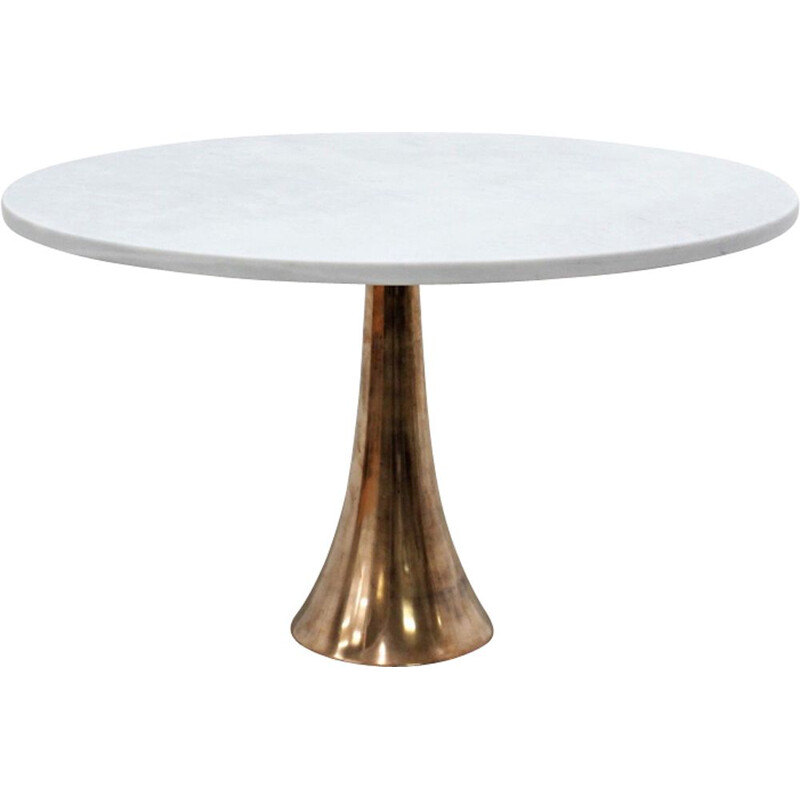 Table vintage en bronze et marbre par Angelo Mangiarotti