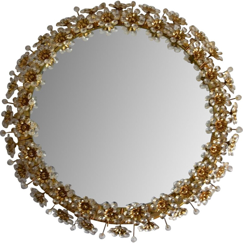 Vintage golden mirror with crystal flowers