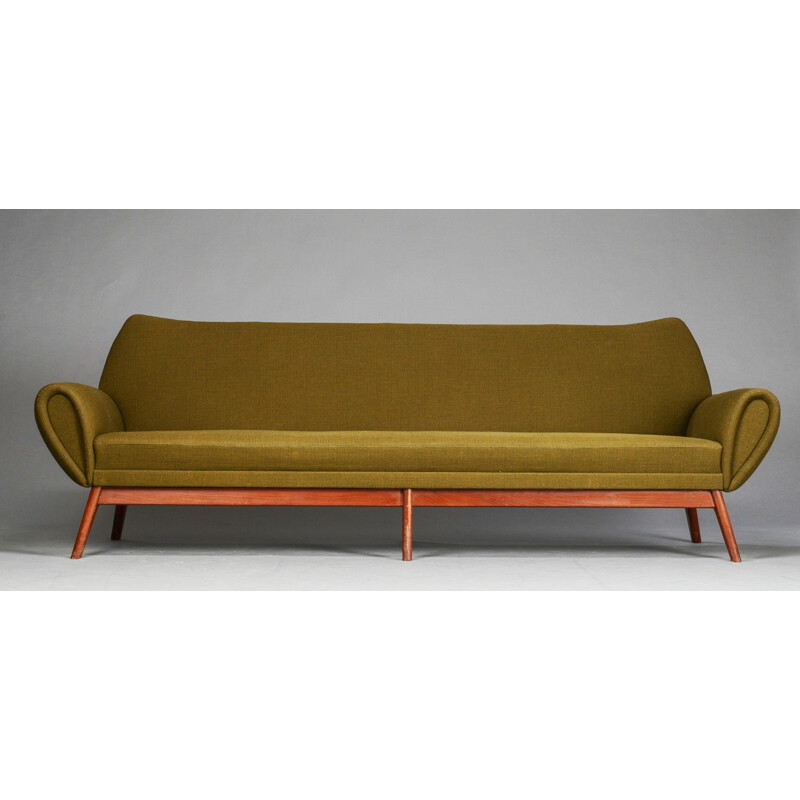 Scandinavian 3-seater sofa in teak and green wool, Johannes ANDERSEN - 1950s