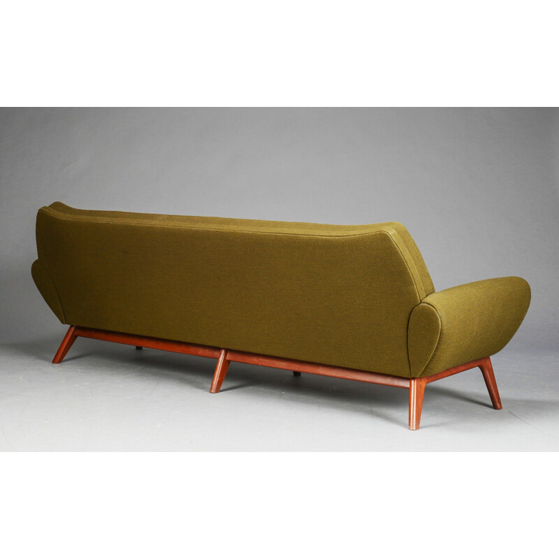 Scandinavian 3-seater sofa in teak and green wool, Johannes ANDERSEN - 1950s