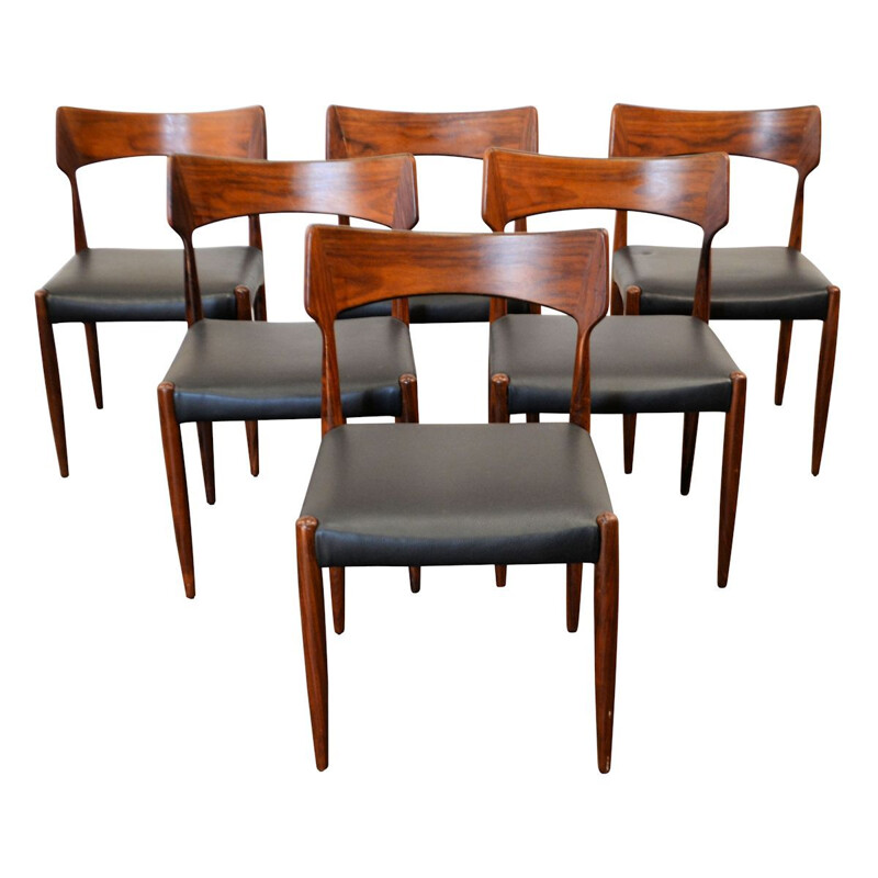 Set of 6 black chairs in rosewood by Bernhard Pedersen