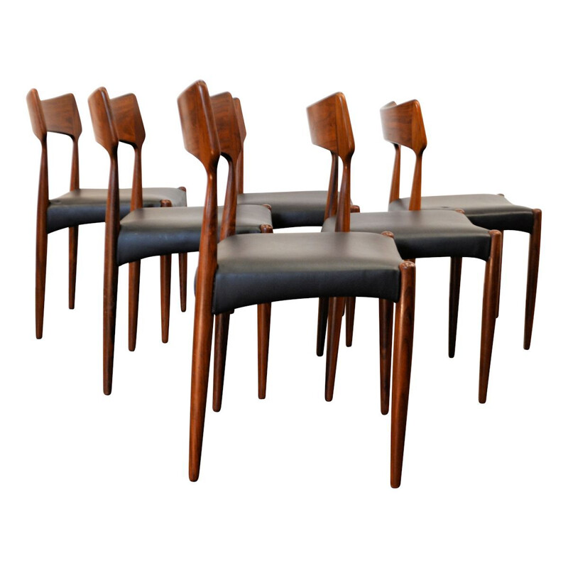 Set of 6 black chairs in rosewood by Bernhard Pedersen