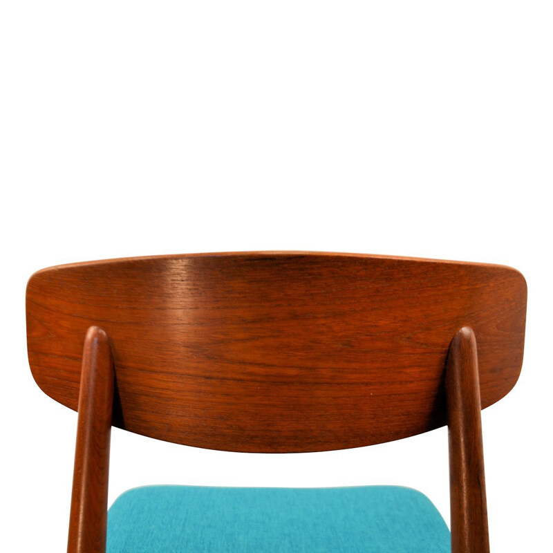 Set of 6 blue chairs in teak by Harry Ostergaard