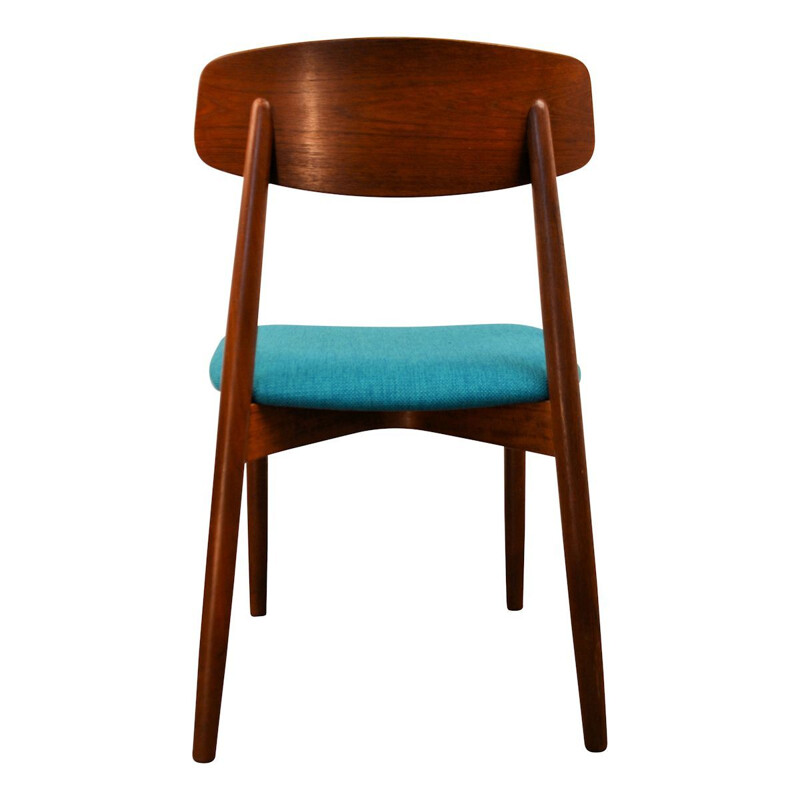 Set of 6 blue chairs in teak by Harry Ostergaard