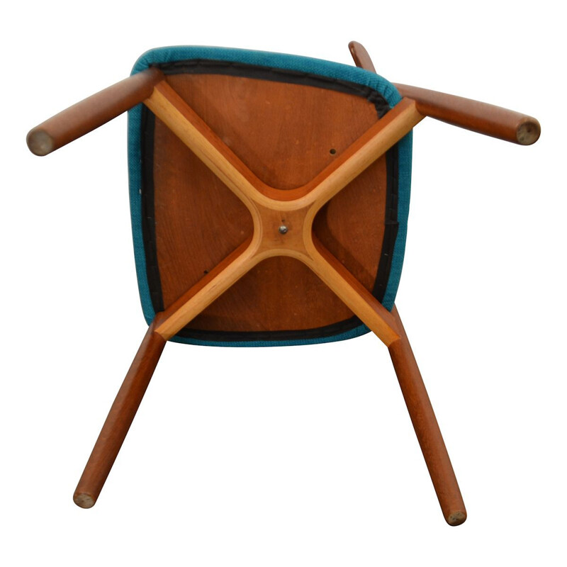 Set of 6 blue chairs in teak by Harry Ostergaard