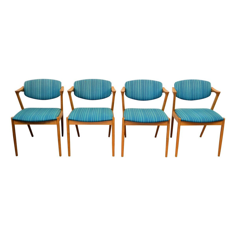 Set of 4 vintage blue chairs in oak by Kai Kristiansen