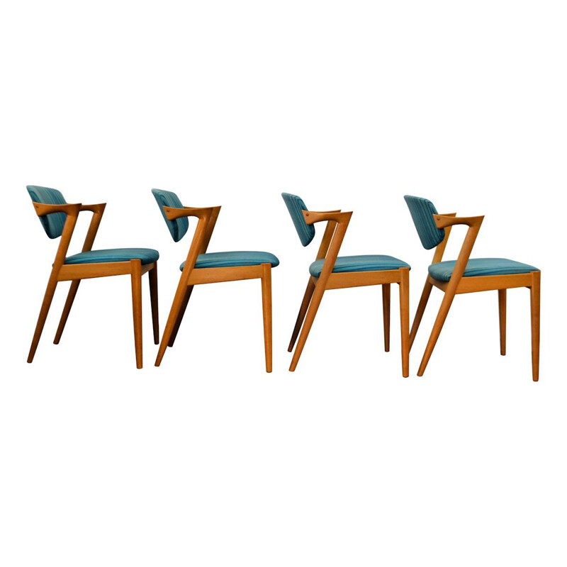 Set of 4 vintage blue chairs in oak by Kai Kristiansen