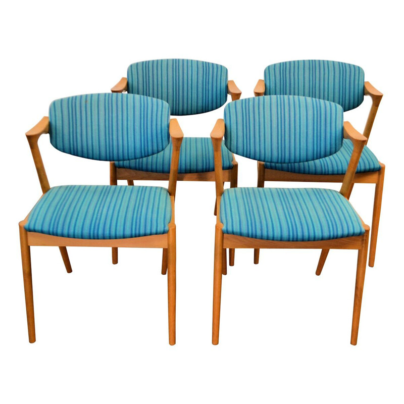 Set of 4 vintage blue chairs in oak by Kai Kristiansen