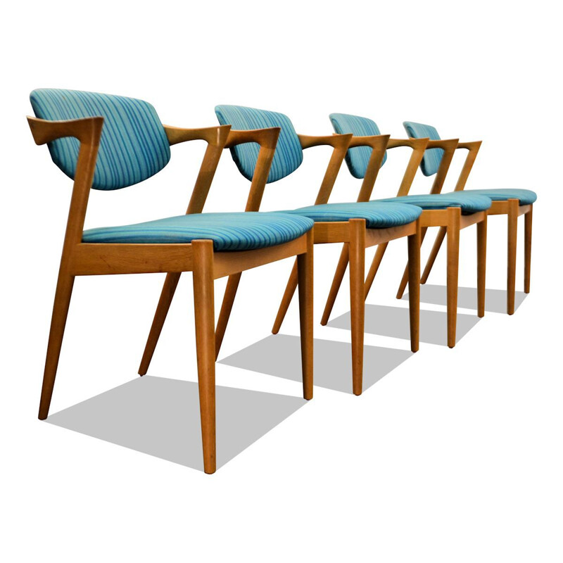 Set of 4 vintage blue chairs in oak by Kai Kristiansen